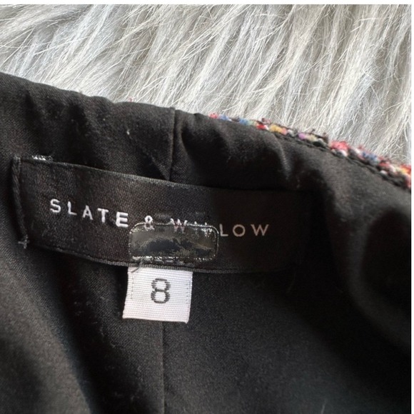 Slate & Willow Jacket Tweed Black Red Ruffle Hem Zipper Closure Business Size 8 - Picture 5 of 7